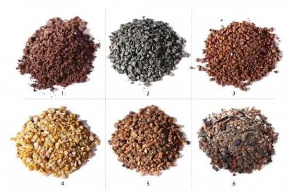 Potete trovare granito schiacciato in diversi colori e dimensioni; a seconda del particolare tipo di granito la grana può avere una dimensione che va da soli 3 mm a 22 mm circa